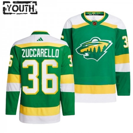 Barn Ishockey Minnesota Wild tröja Mats Zuccarello 36 Adidas 2022-23 Grön Reverse Retro 2.0 Authentic